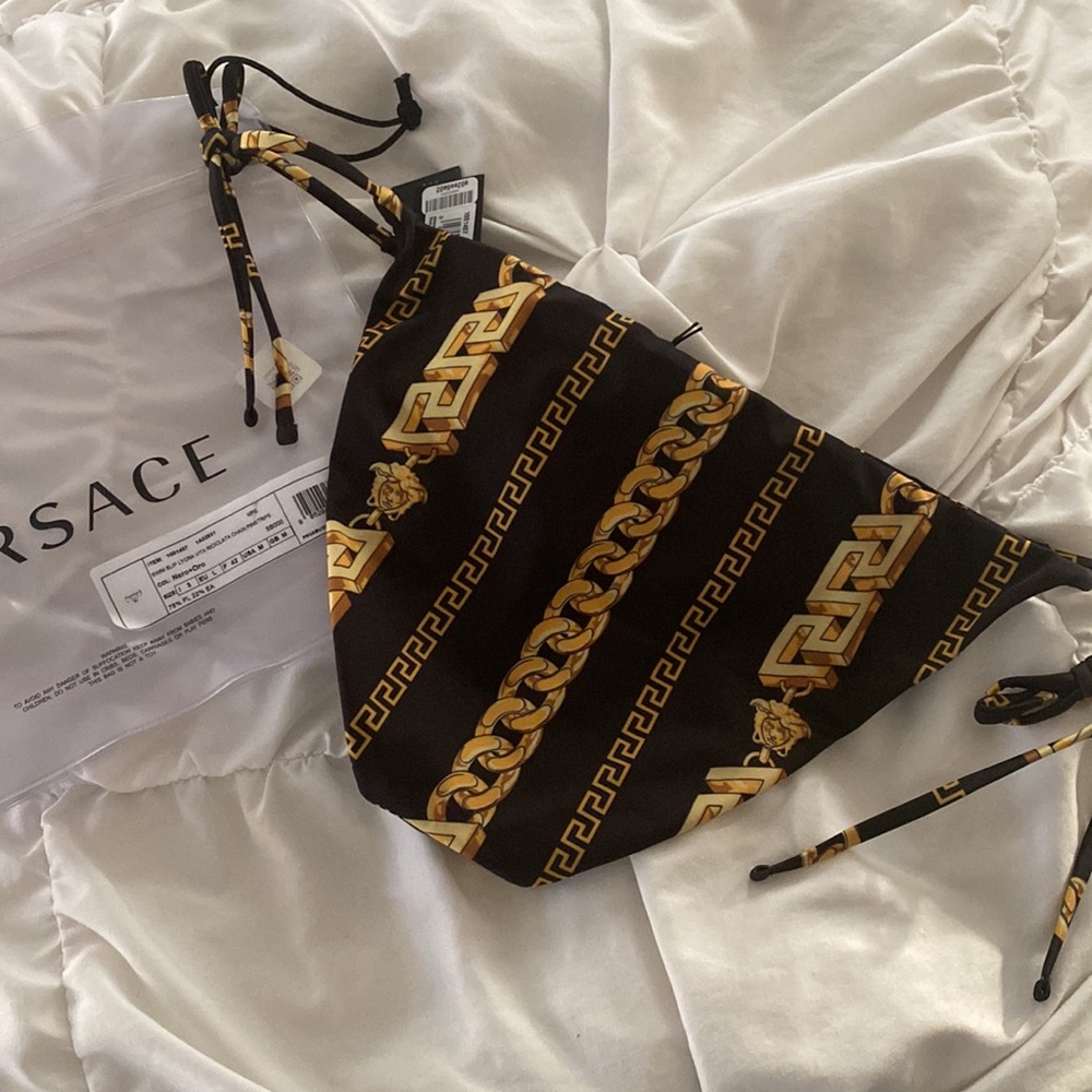 Versace chain pinstripe bikni bottoms black/gold